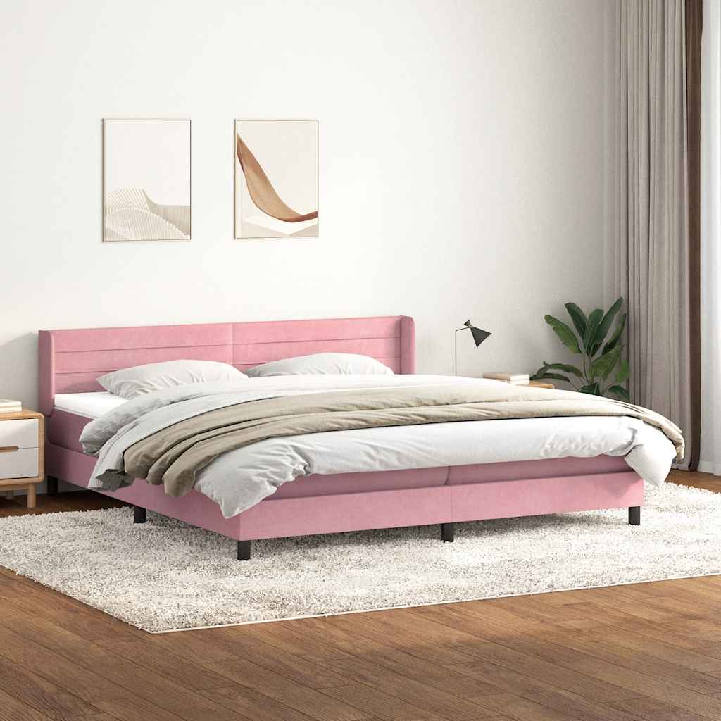 vidaXL Pat box spring cu saltea, roz, 180x210 cm, catifea