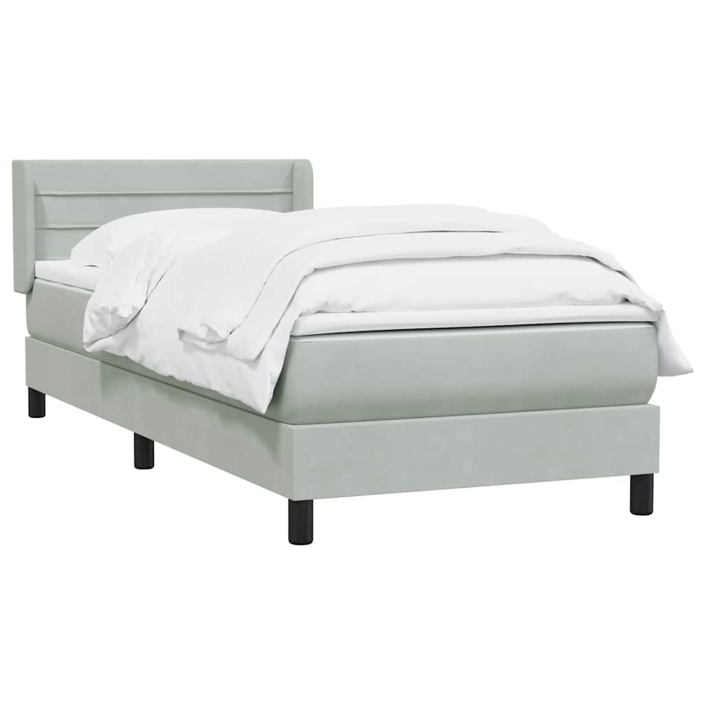 vidaXL Boxspring met matras fluweel lichtgrijs 80x220 cm afbeelding