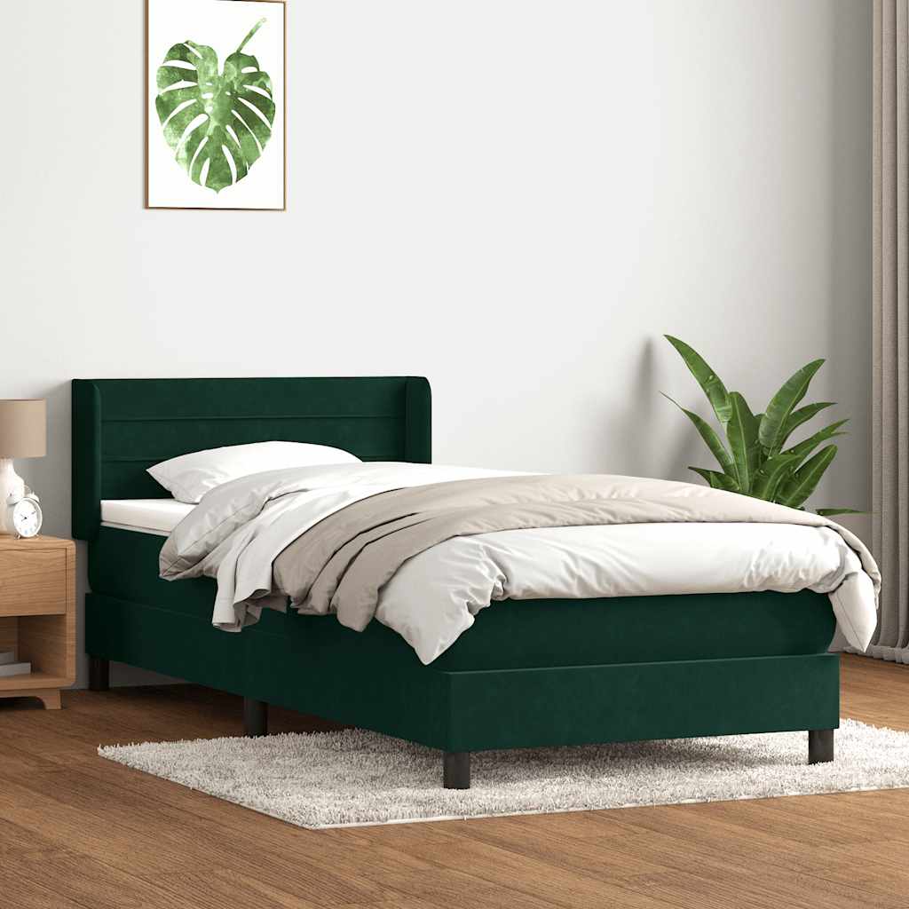 vidaXL Boxspringbett mit Matratze Dunkelgrün 80x220 cm Samt