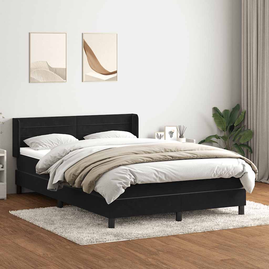 vidaXL Boxspringbett mit Matratze Schwarz 140x220 cm Samt