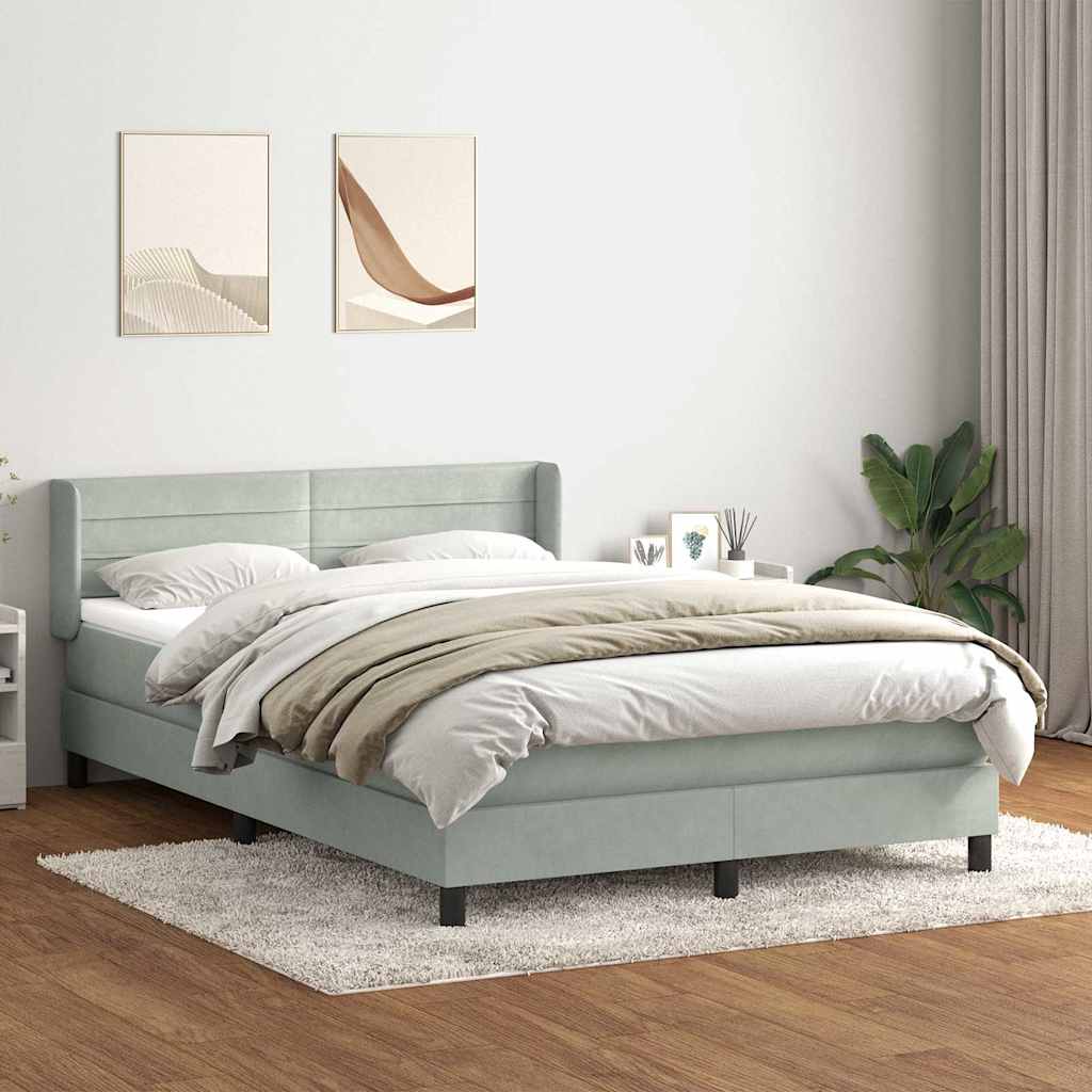 vidaXL Pat box spring cu saltea, gri deschis, 160x220 cm, catifea