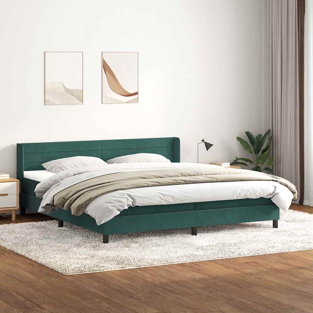 vidaXL Pat box spring cu saltea, verde închis, 180x220 cm, catifea