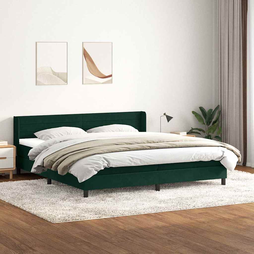 vidaXL Boxspringbett mit Matratze Dunkelgrün 180x220 cm Samt