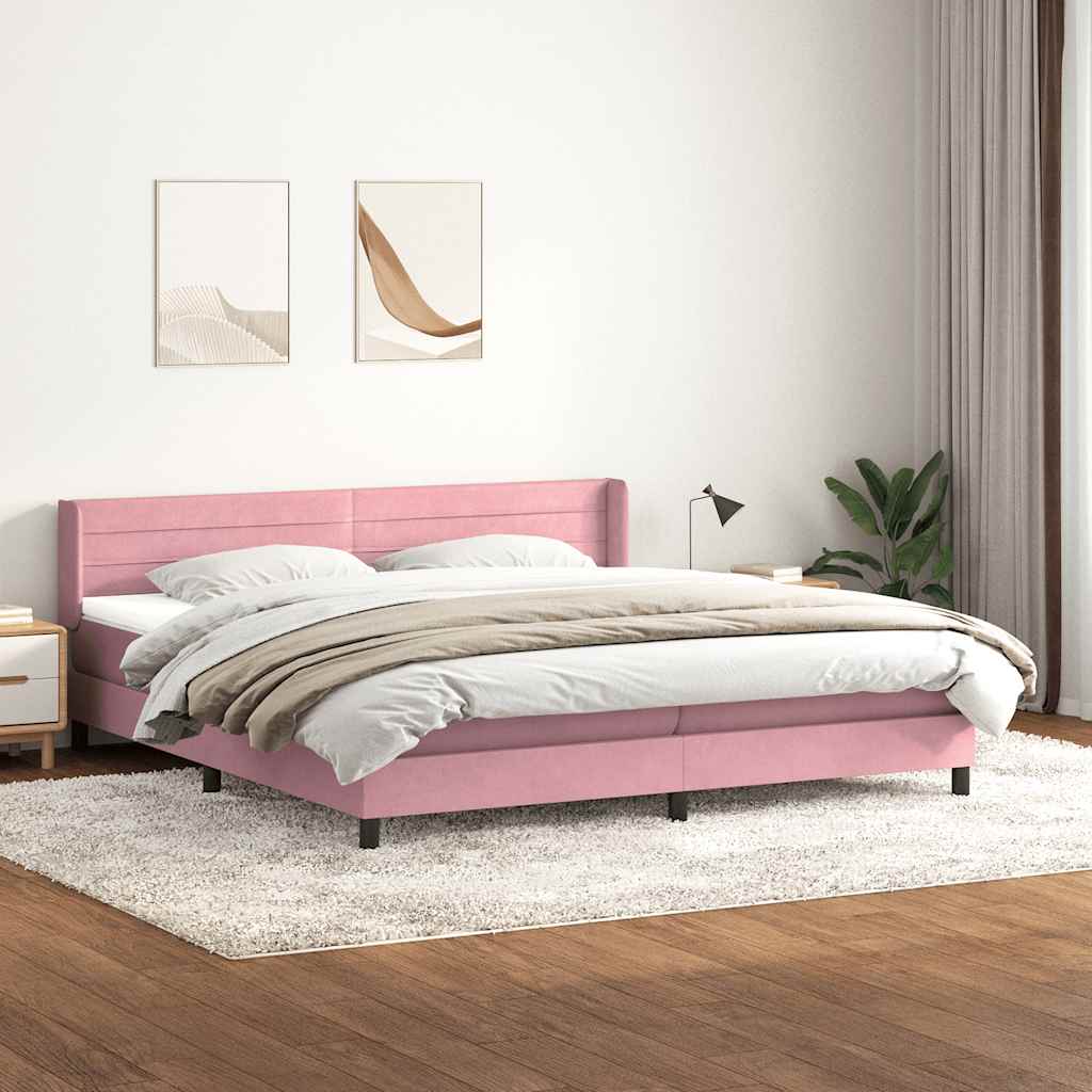 vidaXL Pat box spring cu saltea, roz, 180x220 cm, catifea