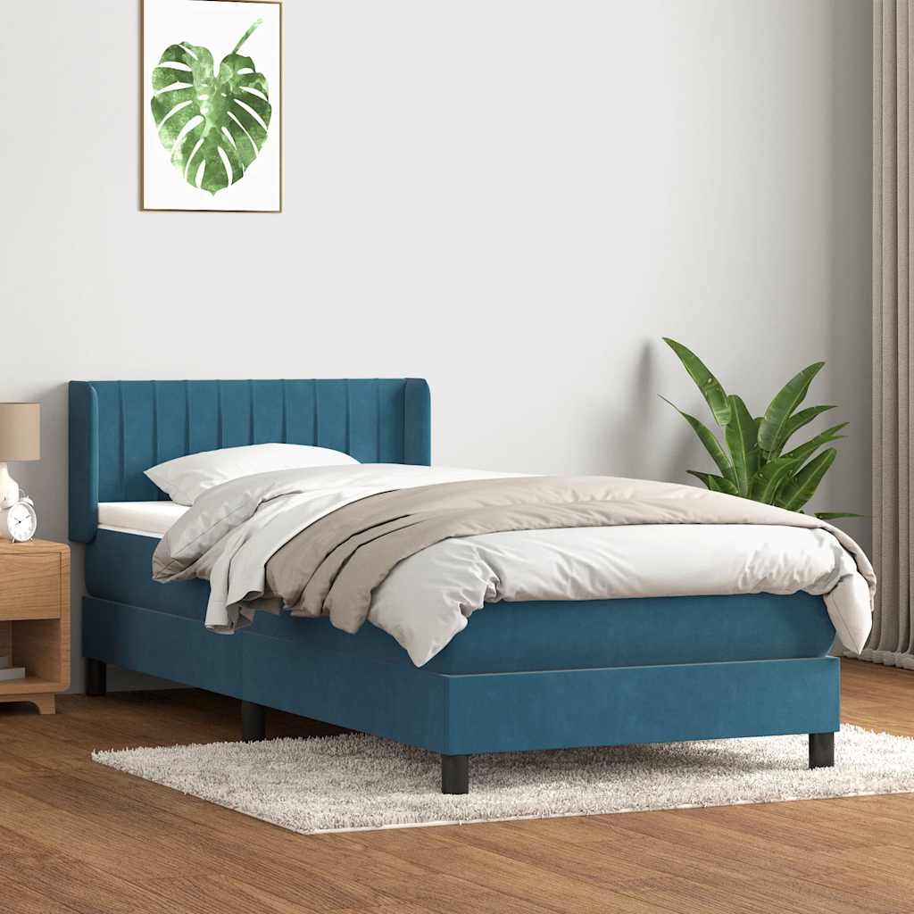 vidaXL Pat box spring cu saltea, albastru închis, 80x210 cm, catifea