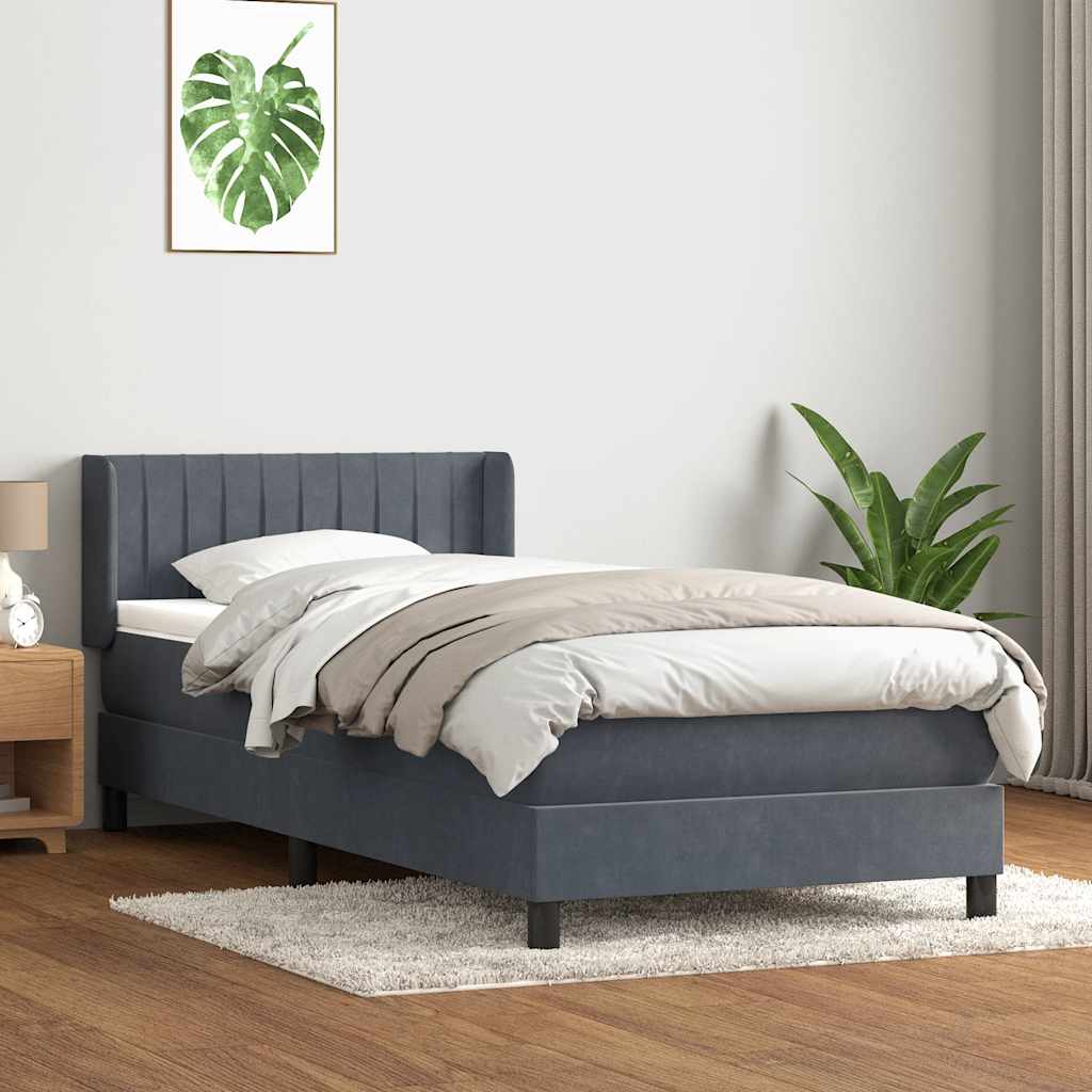 vidaXL Pat box spring cu saltea, gri închis, 90x210 cm, catifea