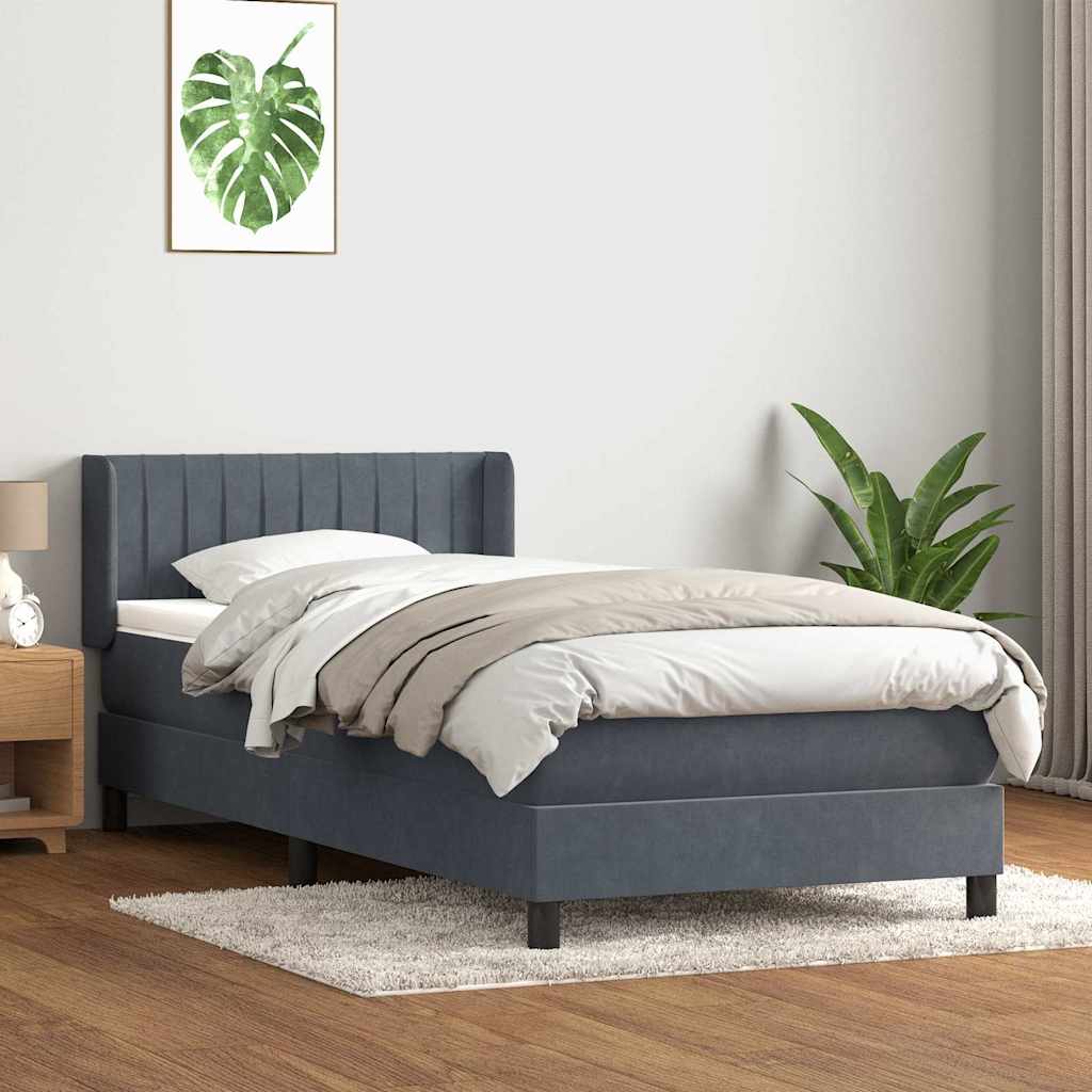 vidaXL Pat box spring cu saltea, gri închis, 100x210 cm, catifea