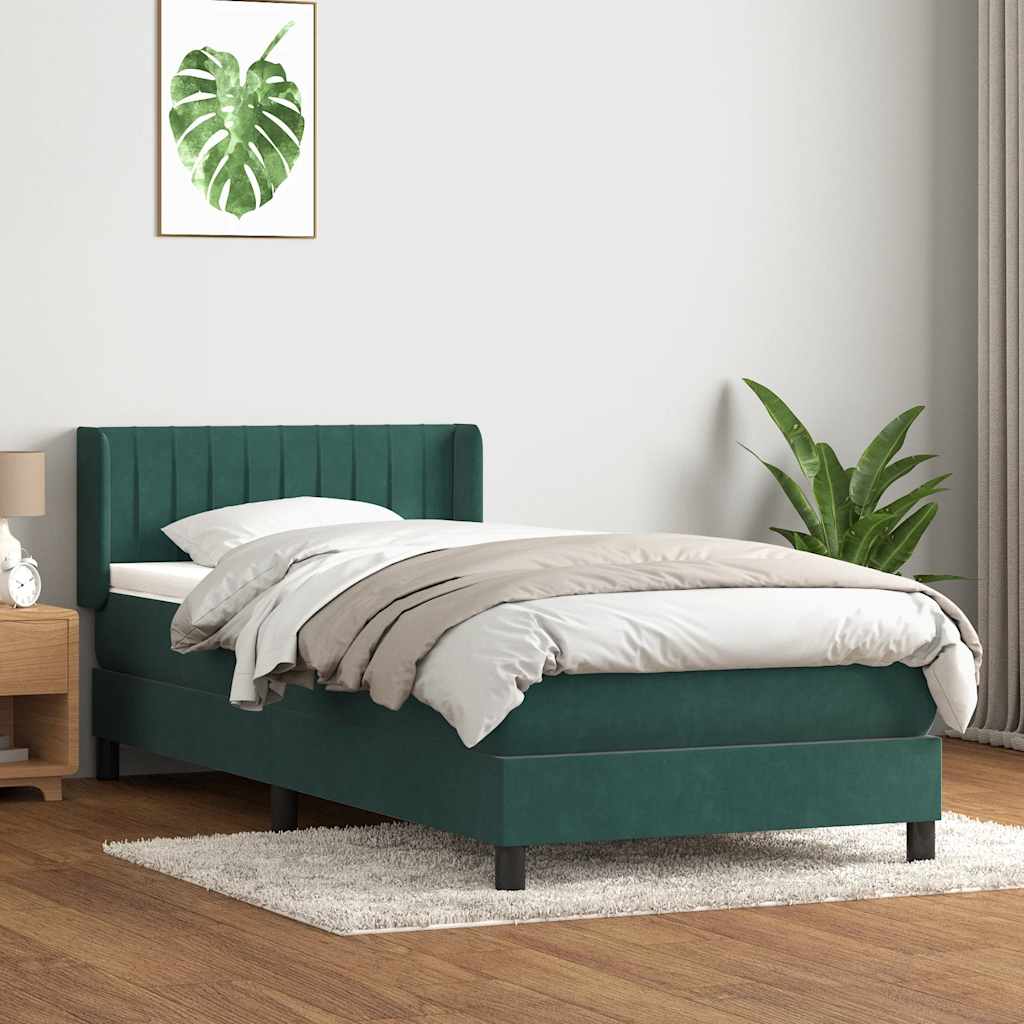 vidaXL Pat box spring cu saltea, verde închis, 100x210 cm, catifea