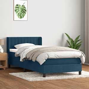 Box spring postel s matrací tmavě modrá 100x210 cm samet - obrázek 1
