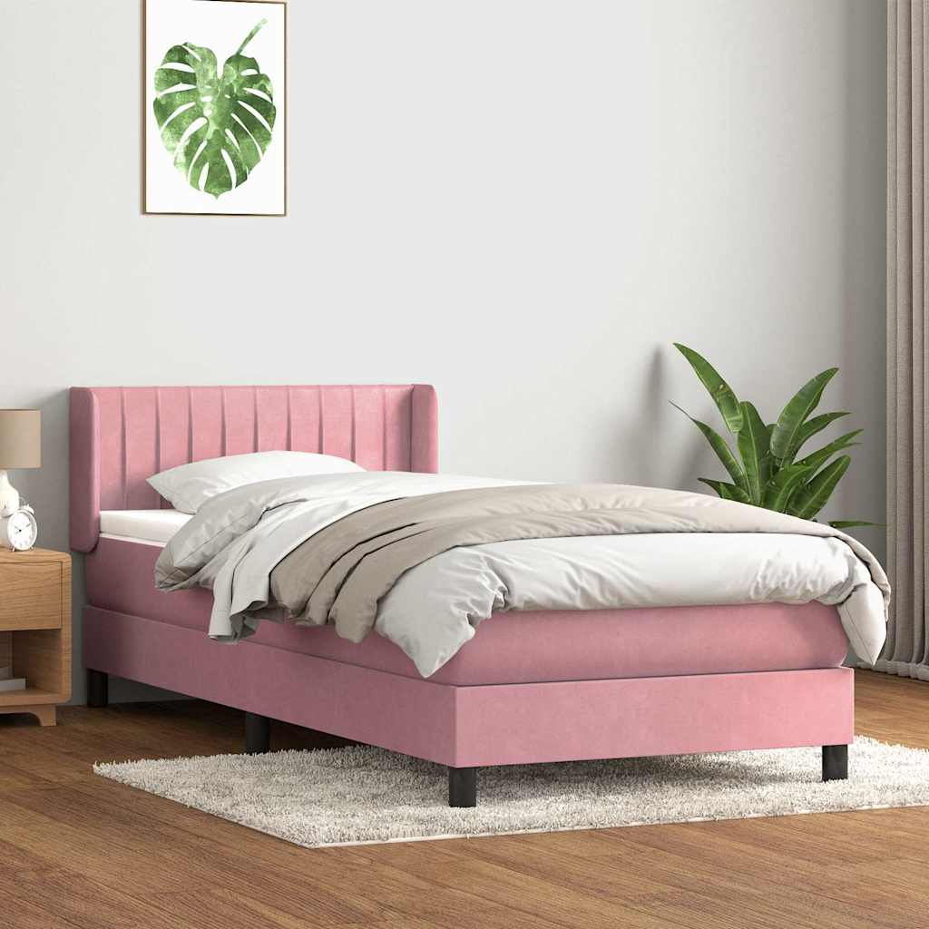 vidaXL Boxspringbett mit Matratze Rosa 100x210 cm Samt