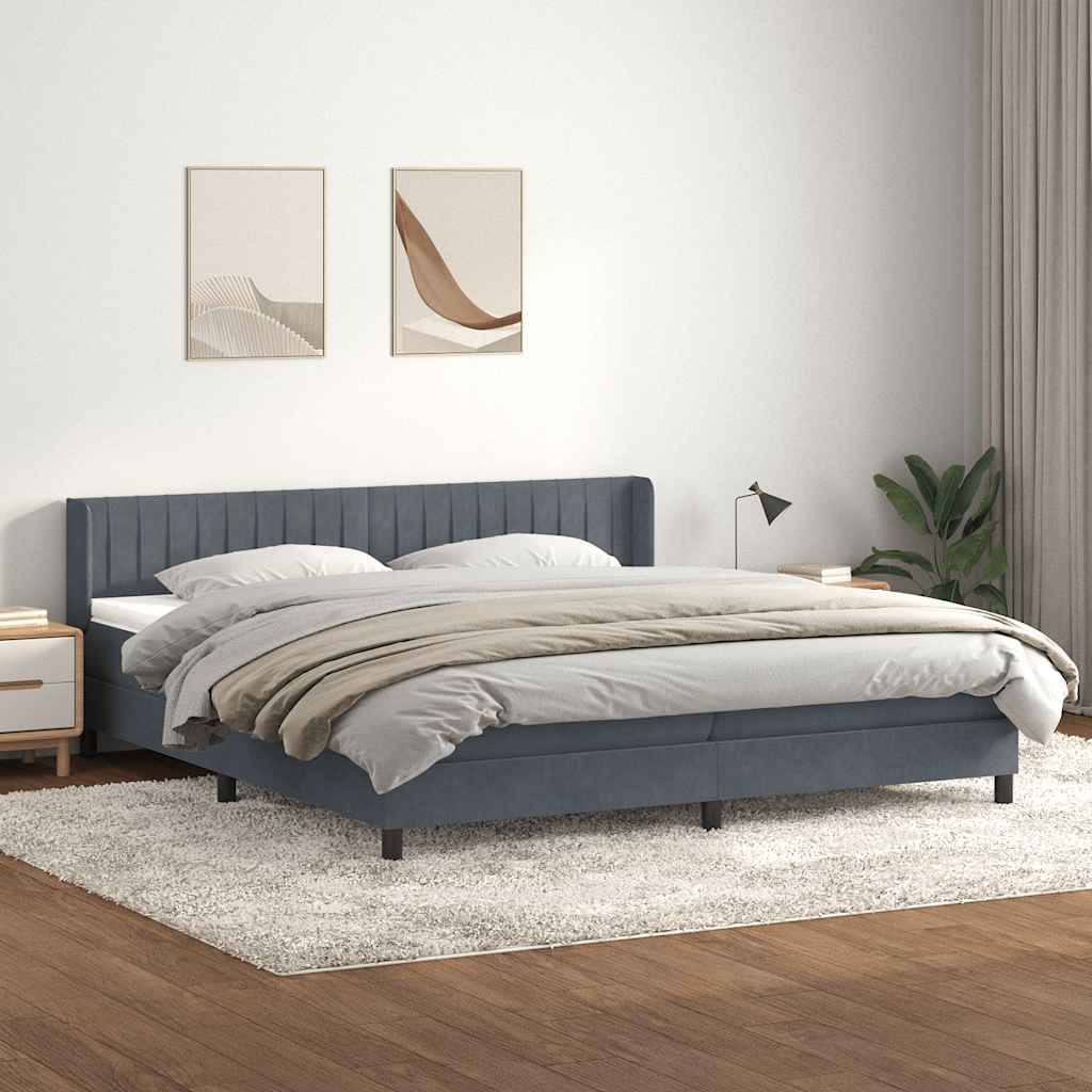 vidaXL Pat box spring cu saltea, gri închis, 180x210 cm, catifea