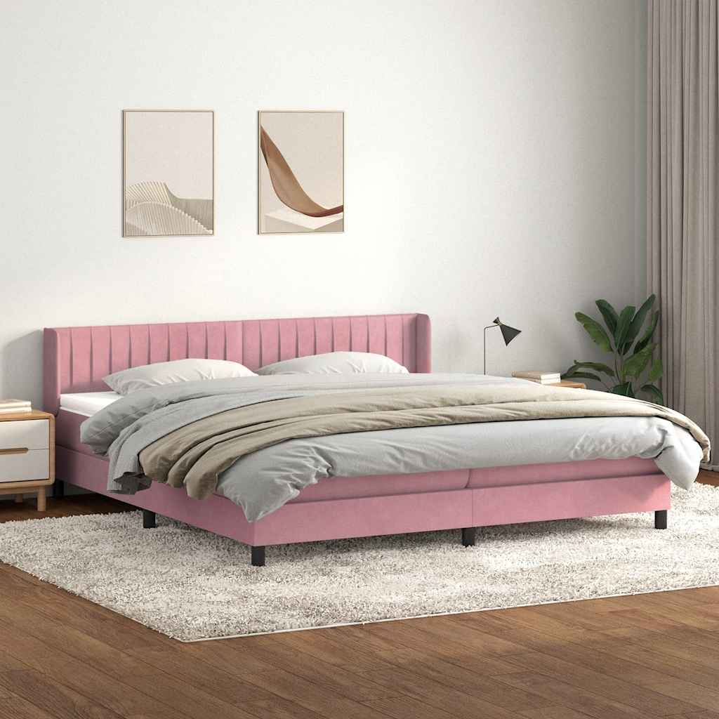 vidaXL Pat box spring cu saltea, roz, 180x210 cm, catifea