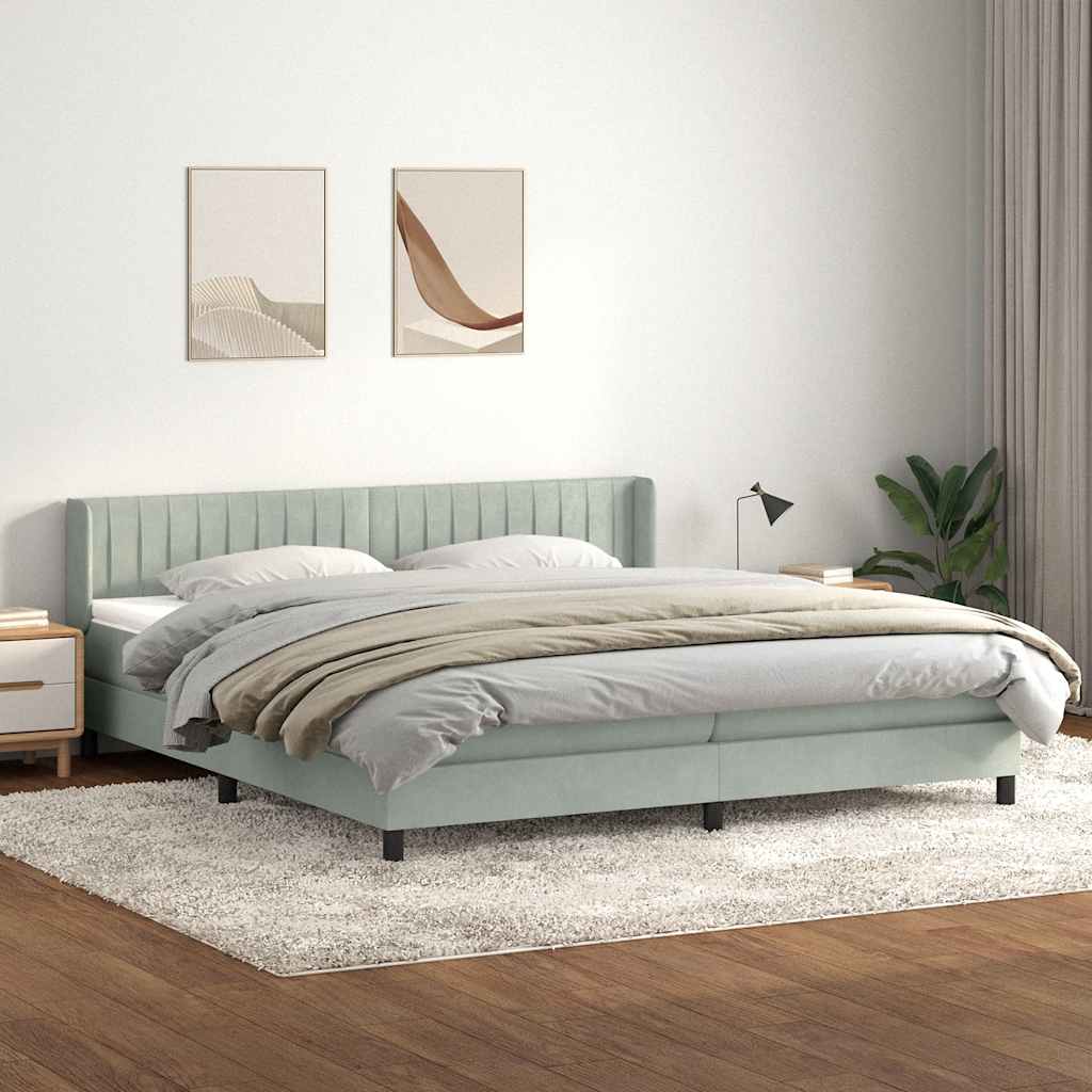 vidaXL Boxspringbett mit Matratze Hellgrau 200x210 cm Samt