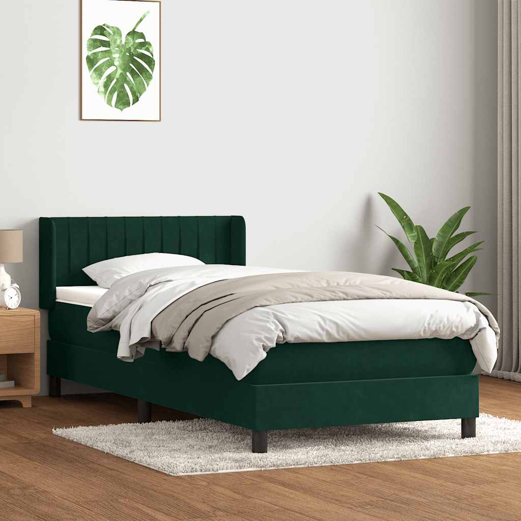 vidaXL Pat box spring cu saltea, verde închis, 80x220 cm, catifea