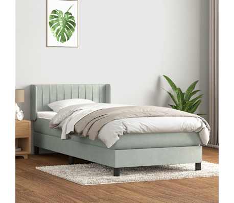 vidaXL Boxspring met matras fluweel lichtgrijs 90x220 cm