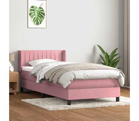 vidaXL Boxspringbett mit Matratze Rosa 90x220 cm Samt