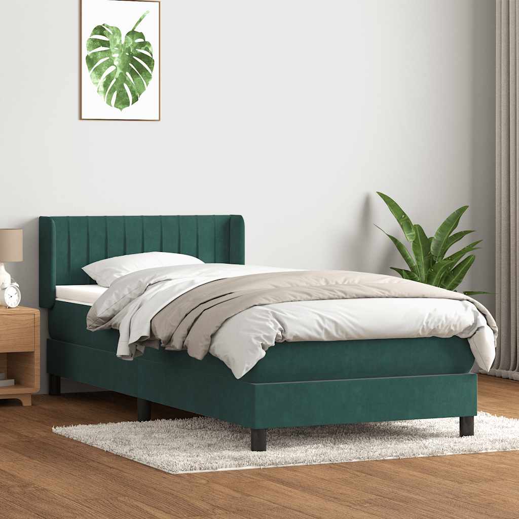 vidaXL Boxspringbett mit Matratze Dunkelgrün 100x220 cm Samt