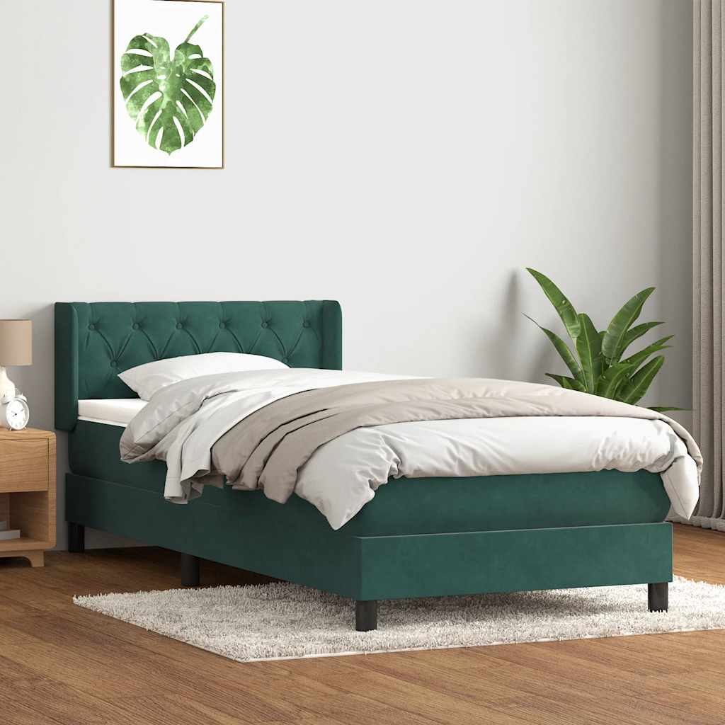 vidaXL Pat box spring cu saltea, verde închis, 80x210 cm, catifea