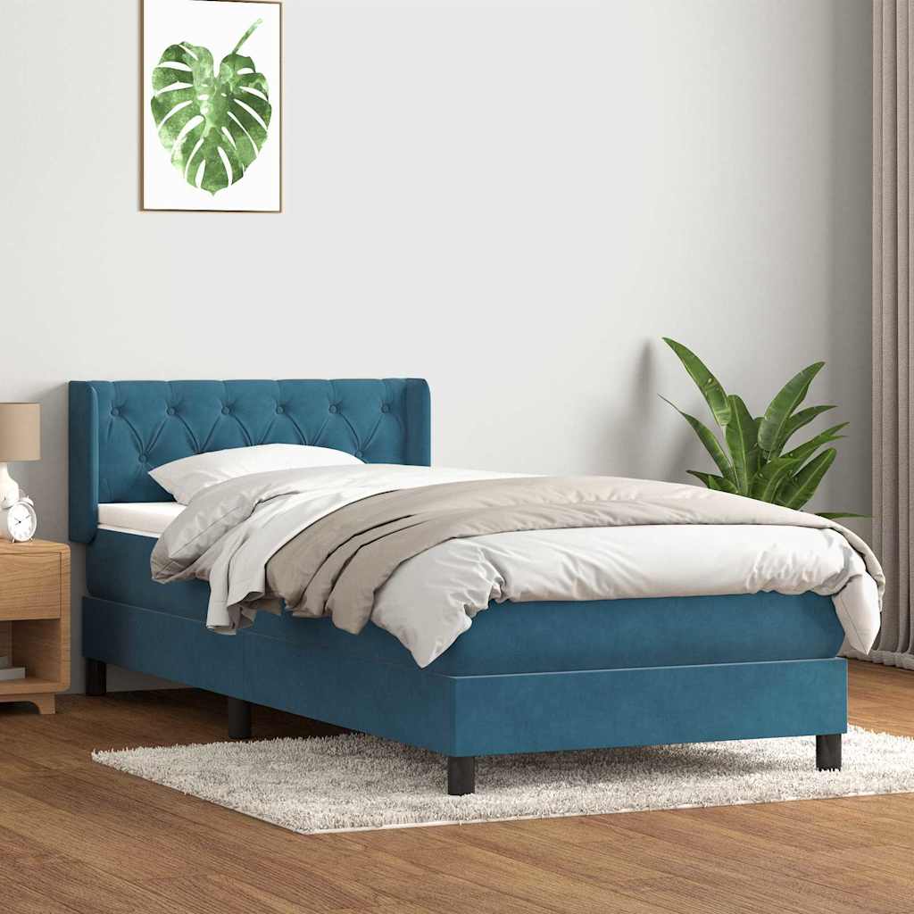 vidaXL Pat box spring cu saltea, albastru închis, 80x210 cm, catifea