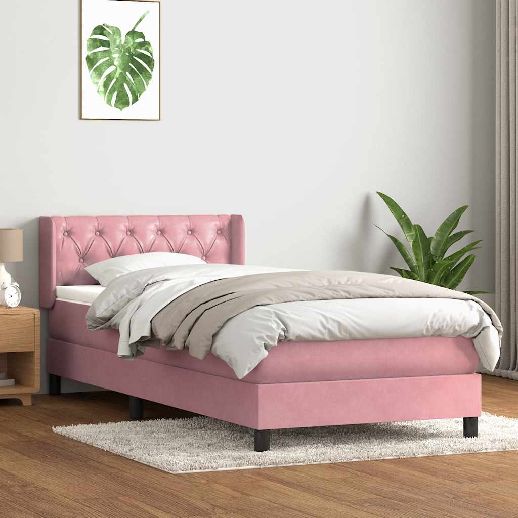 vidaXL Boxspringbett mit Matratze Rosa 80x210 cm Samt