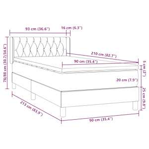 Box spring postel s matrací černá 90x210 cm samet - obrázek 12