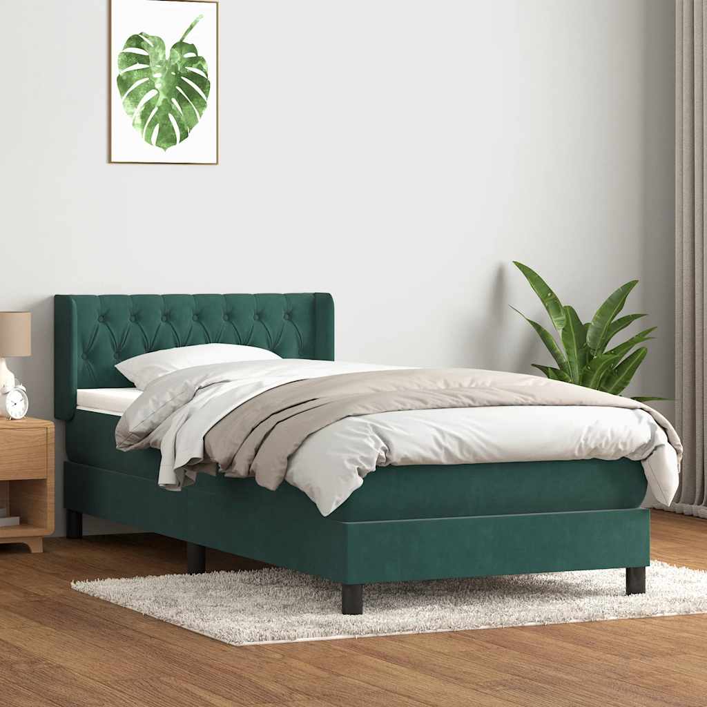 vidaXL Pat box spring cu saltea, verde închis, 100x210 cm, catifea