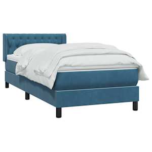 vidaXL Sommier &agrave; lattes de lit et matelas bleu fonc&eacute; 100x210cm velours