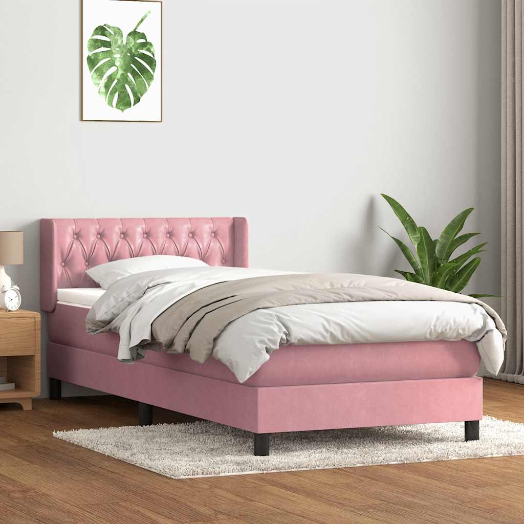 vidaXL Boxspringbett mit Matratze Rosa 100x210 cm Samt