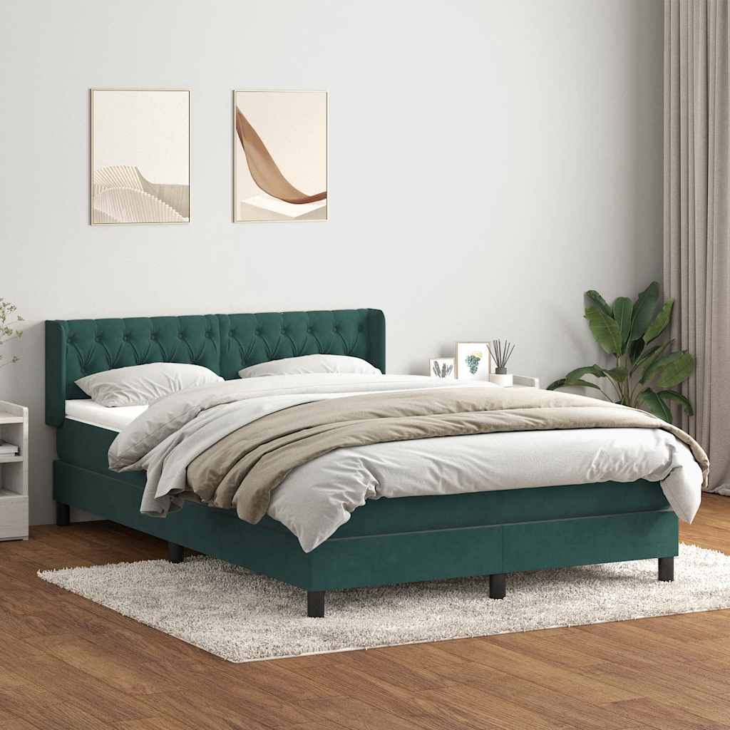 vidaXL Pat box spring cu saltea, Verde închis, 140x210 cm, catifea