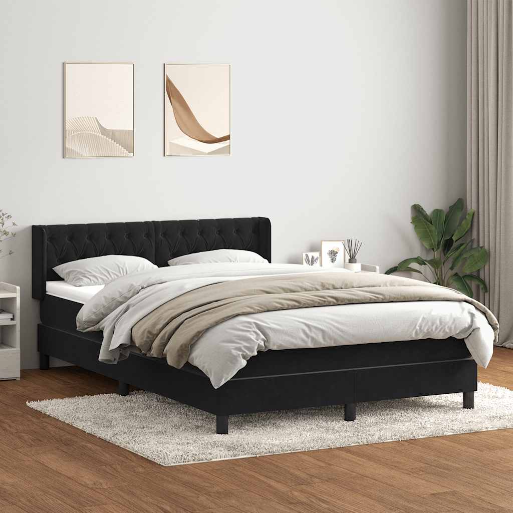 vidaXL Boxspringbett mit Matratze Schwarz 160x210 cm Samt