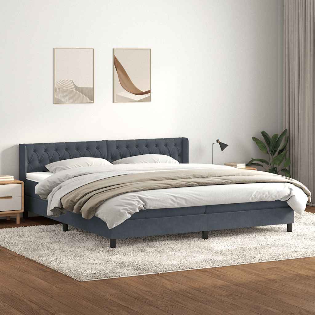 vidaXL Pat box spring cu saltea, gri închis, 180x210 cm, catifea