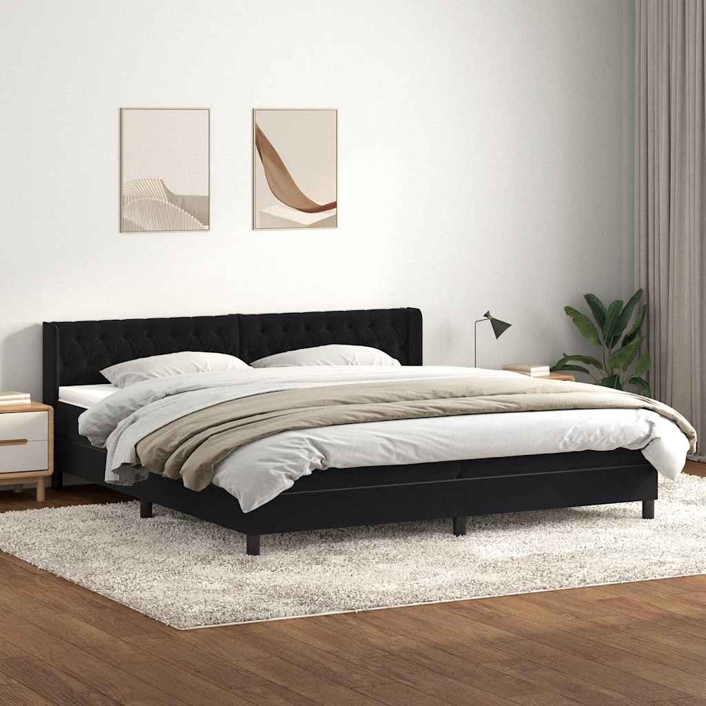 vidaXL Boxspringbett mit Matratze Schwarz 180x210 cm Samt