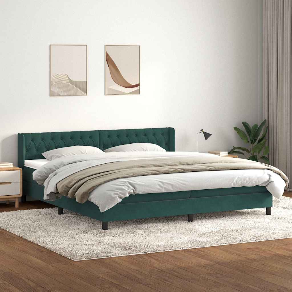 vidaXL Boxspringbett mit Matratze Dunkelgrün 180x210 cm Samt