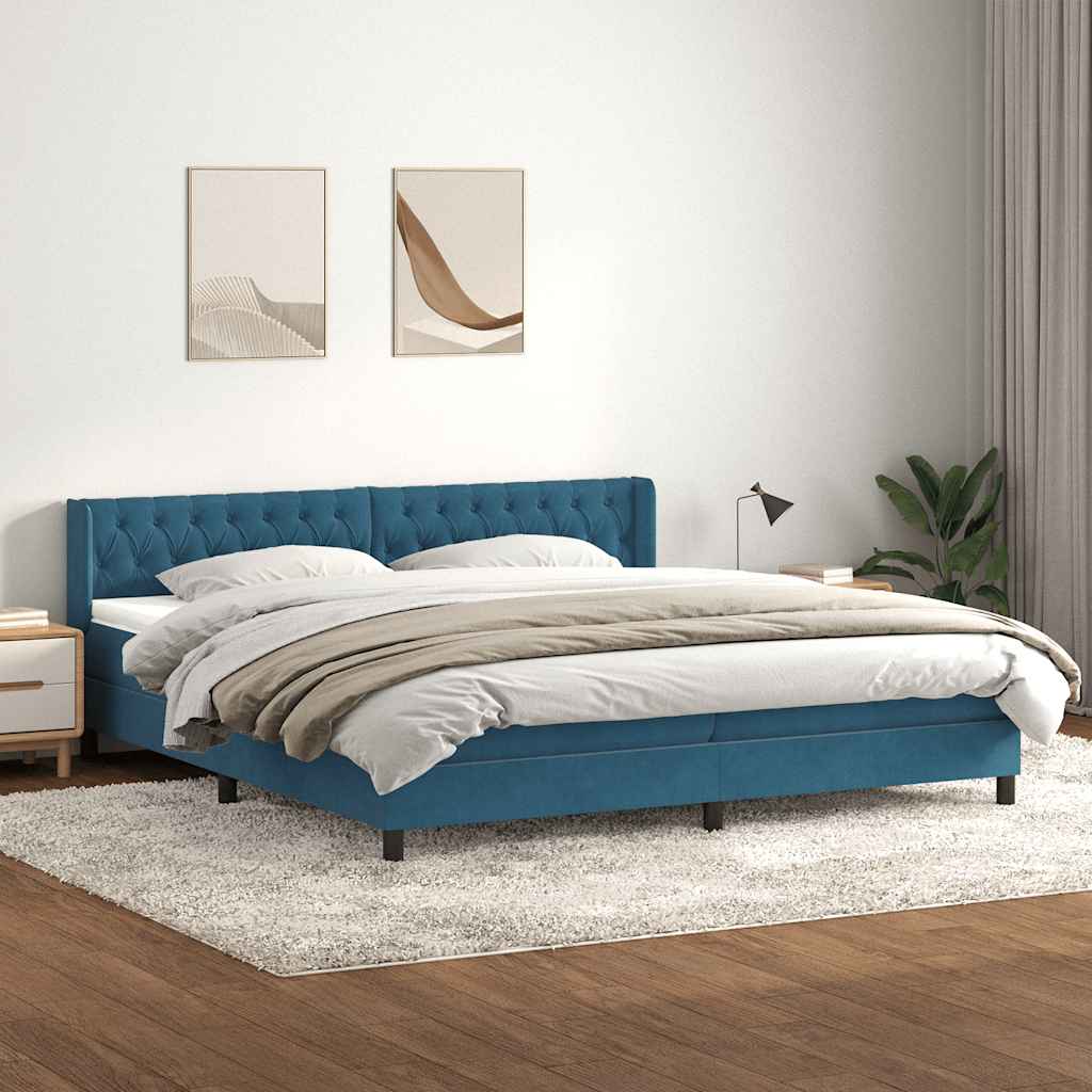 vidaXL Boxspringbett mit Matratze Dunkelblau 180x210 cm Samt