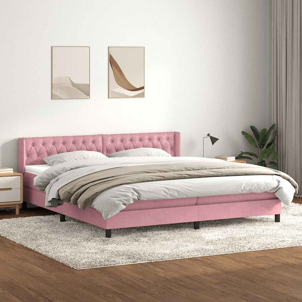 vidaXL Pat box spring cu saltea, roz, 180x210 cm, catifea