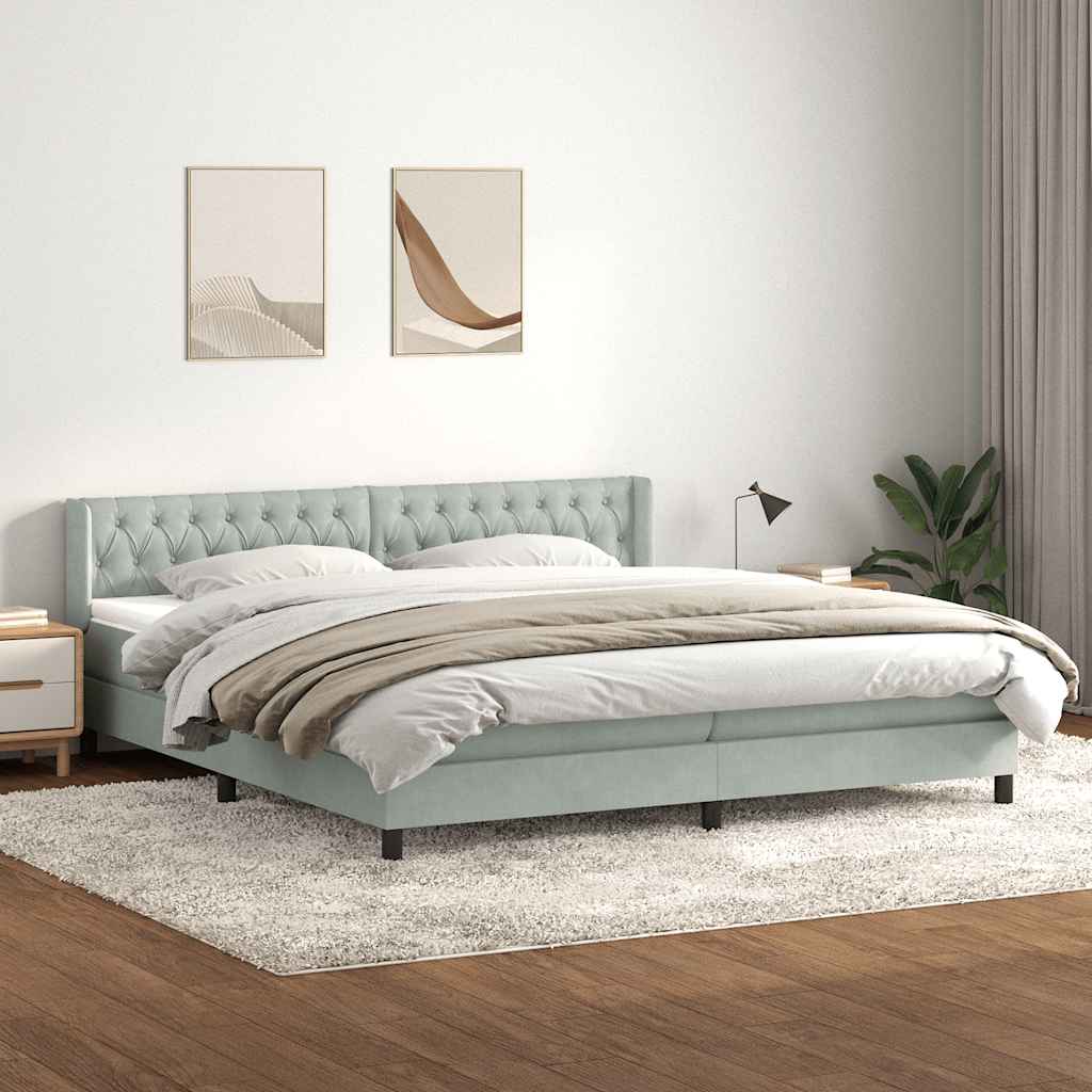 vidaXL Boxspringbett mit Matratze Hellgrau 200x210 cm Samt