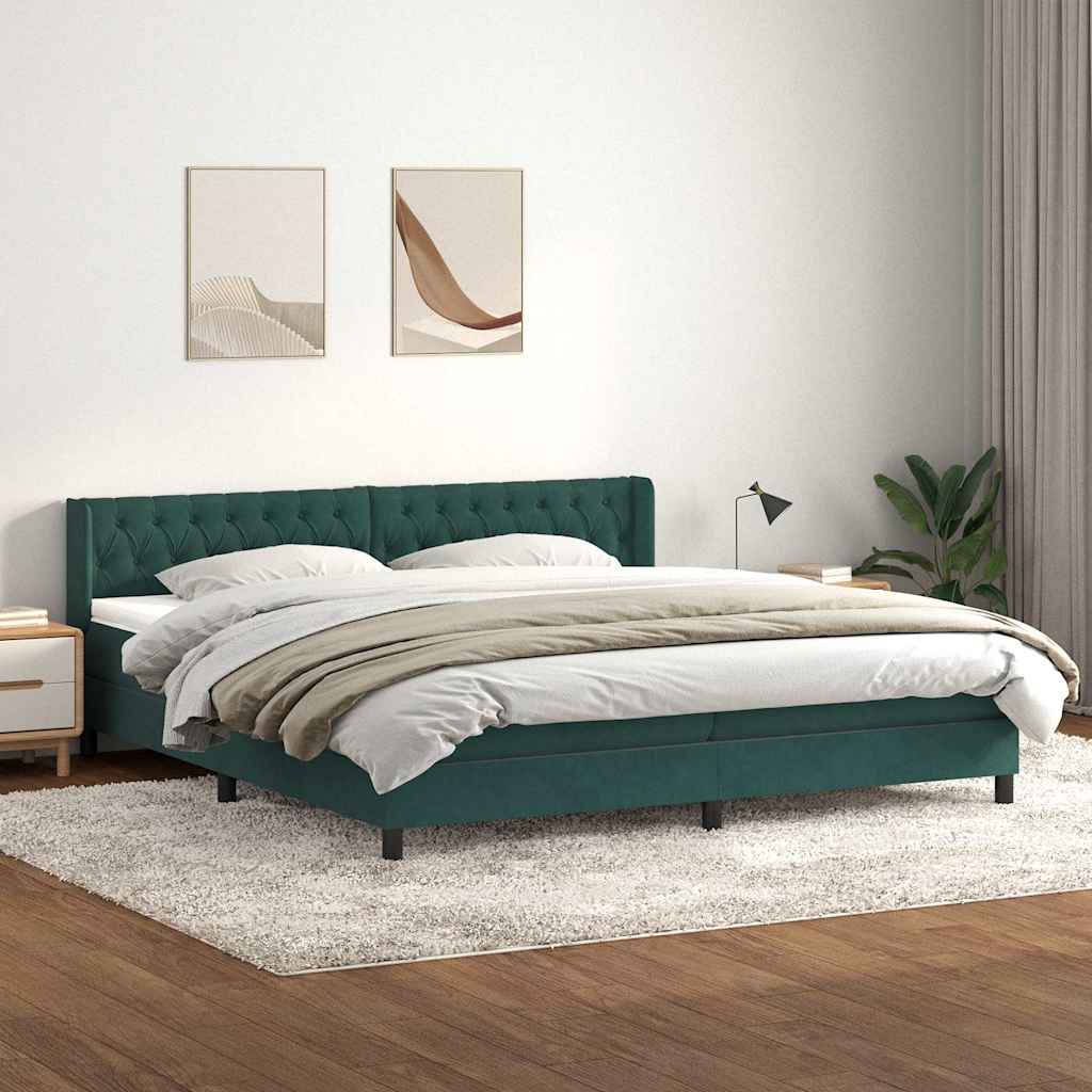 vidaXL Pat box spring cu saltea, verde închis, 200x210 cm, catifea