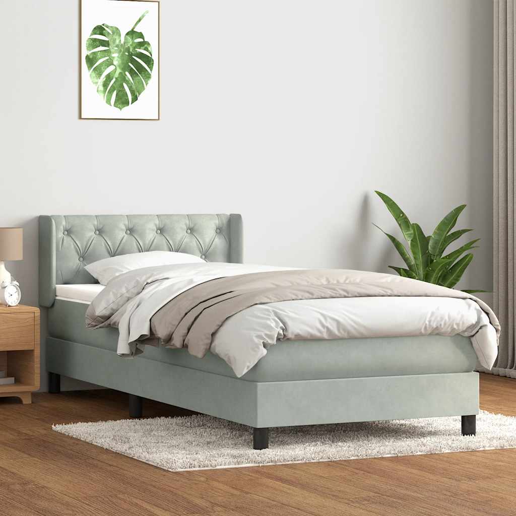 vidaXL Boxspring met matras fluweel lichtgrijs 80x220 cm afbeelding