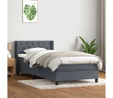 vidaXL Sommier &agrave; lattes de lit et matelas gris fonc&eacute; 80x220 cm velours