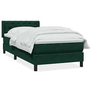Box spring postel s matrací tmavě zelená 80x220 cm samet - obrázek 1