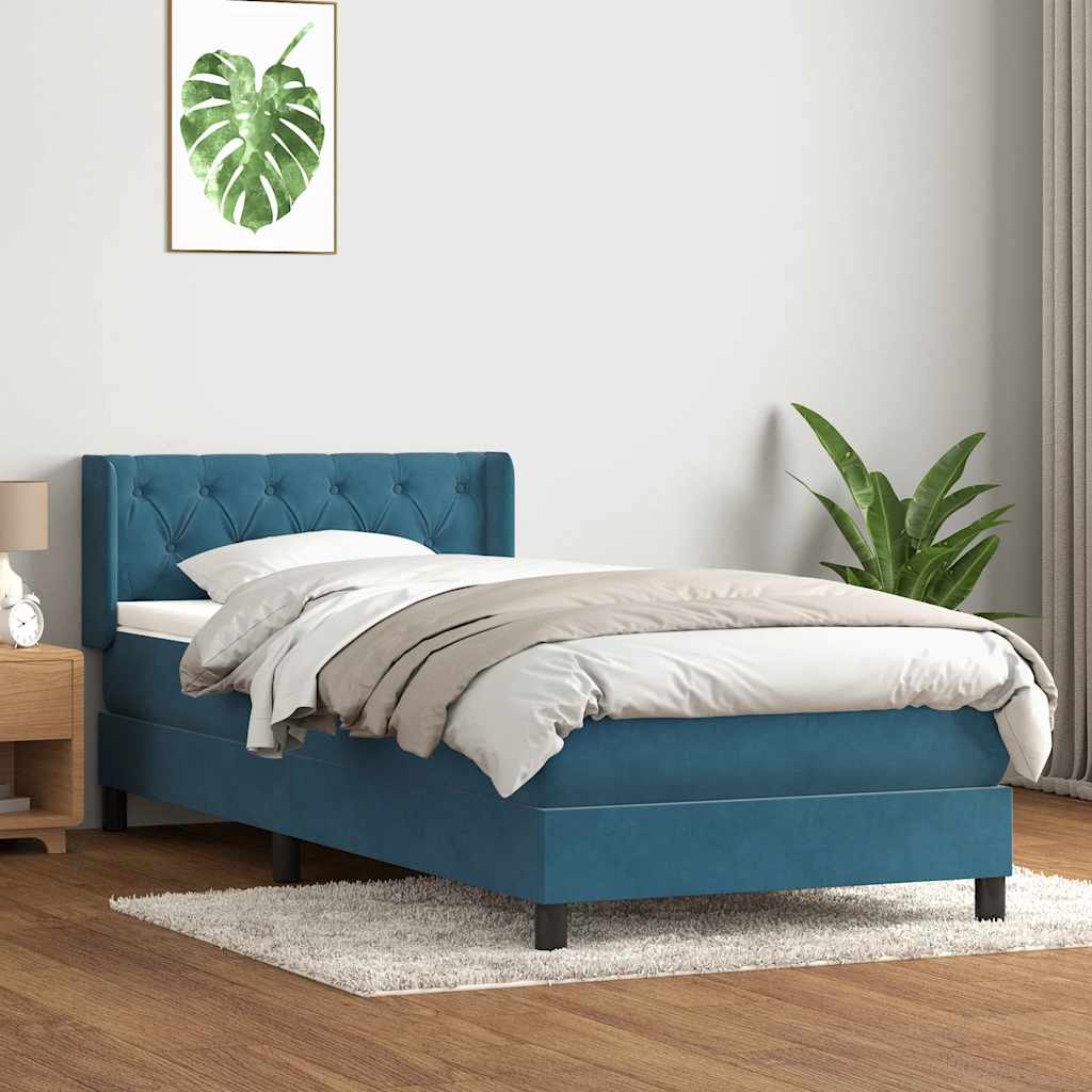 Thumbnail - vidaXL Boxspringbett mit Matratze Dunkelblau 80x220 cm Samt