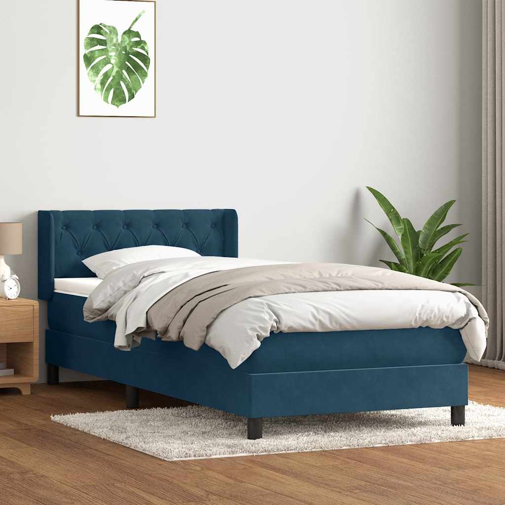 vidaXL Boxspring met matras fluweel donkerblauw 80x220 cm blauw, foto 2
