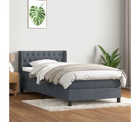 vidaXL Sommier &agrave; lattes de lit et matelas gris fonc&eacute; 90x220 cm velours