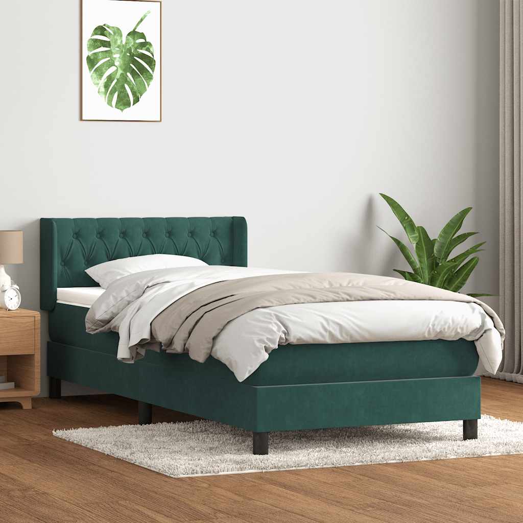 vidaXL Boxspringbett mit Matratze Dunkelgrün 100x220 cm Samt