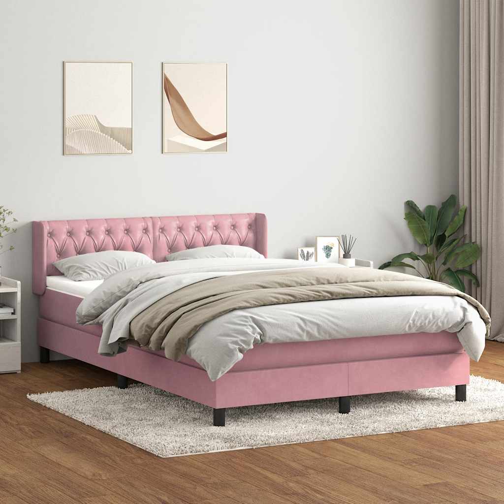 vidaXL Boxspringbett mit Matratze Rosa 140x220 cm Samt