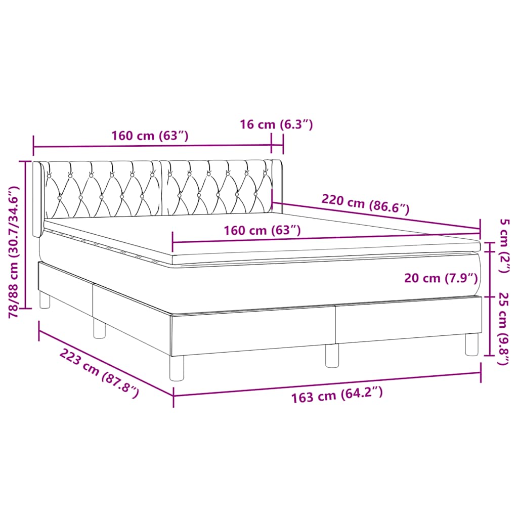 Box spring postelja z vzmetnico črna 160x220 cm žamet - slika 11