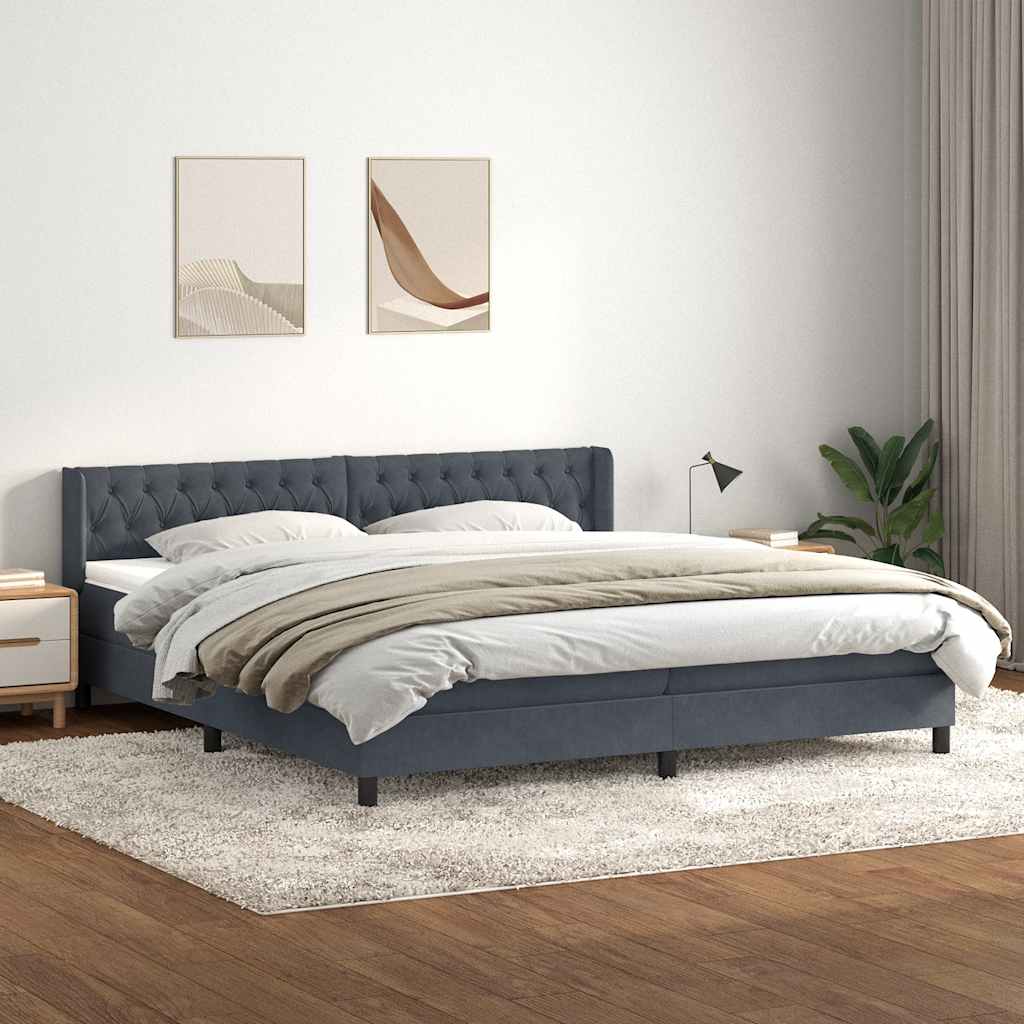 vidaXL Boxspringbett mit Matratze Dunkelgrau 180x220 cm Samt