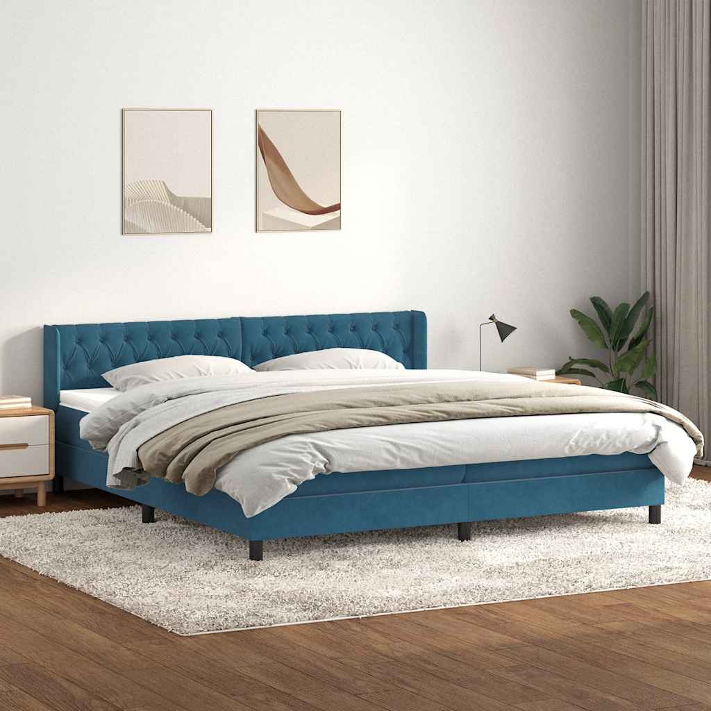 vidaXL Boxspringbett mit Matratze Dunkelblau 180x220 cm Samt