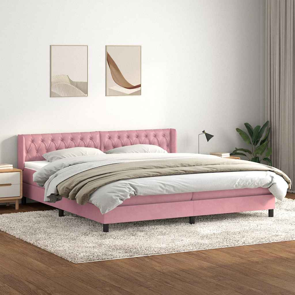 vidaXL Boxspringbett mit Matratze Rosa 180x220 cm Samt