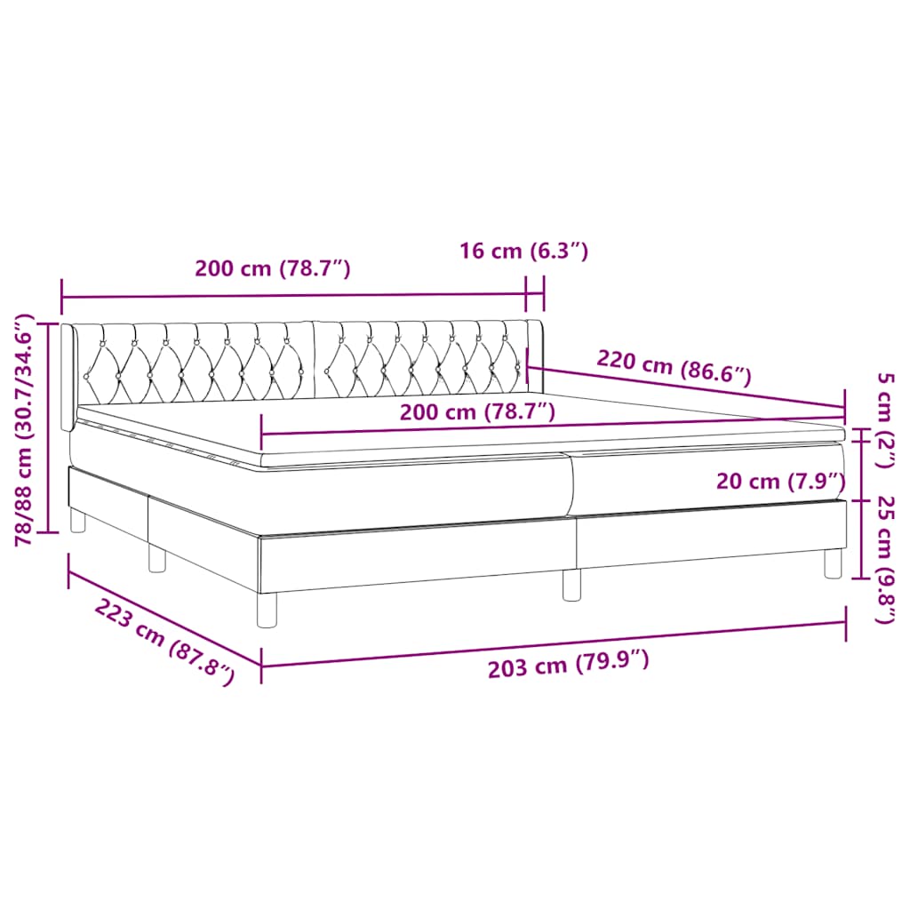 Łóżko typu Box Spring z materacem Jasnoszary 200x220 cm Aksamit